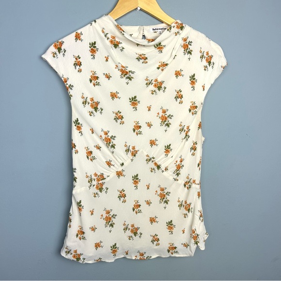 Reformation Bettie floral print high neck top size 10 zip back closure - Picture 4 of 16